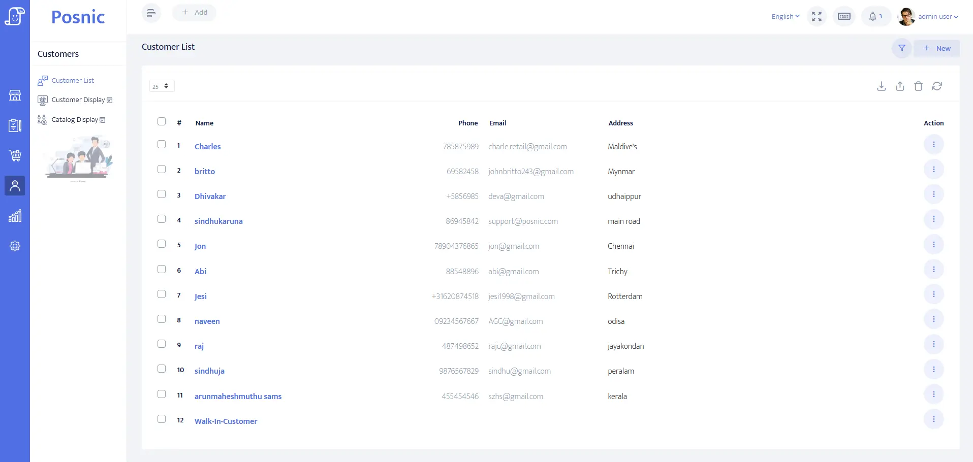 Posnic customer list screen