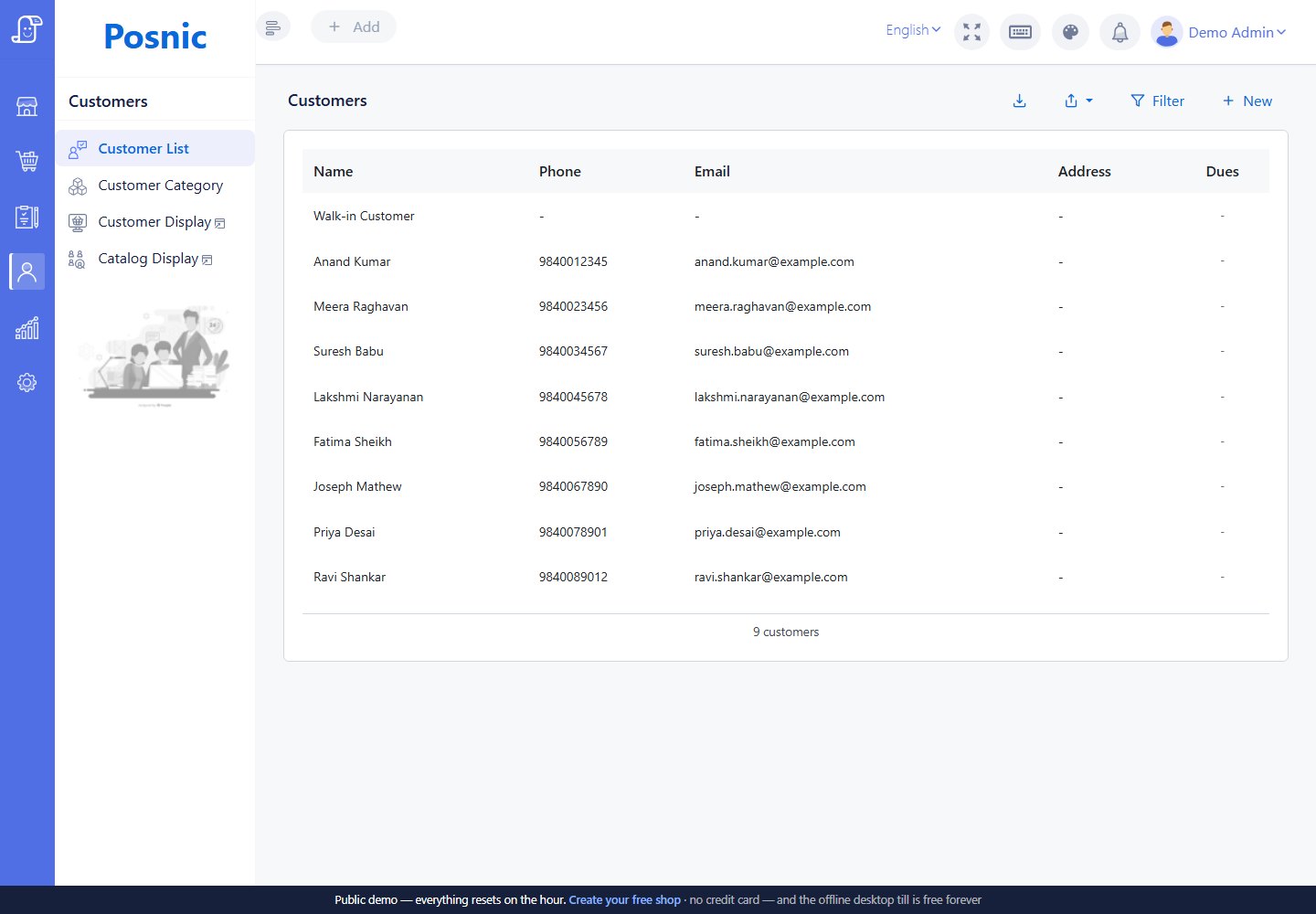 Customer list used for loyalty customer selection