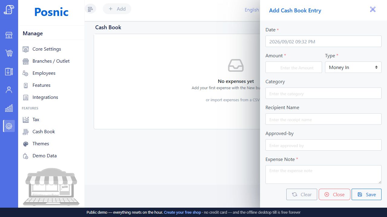 Add Cash Book Entry form connected to the list