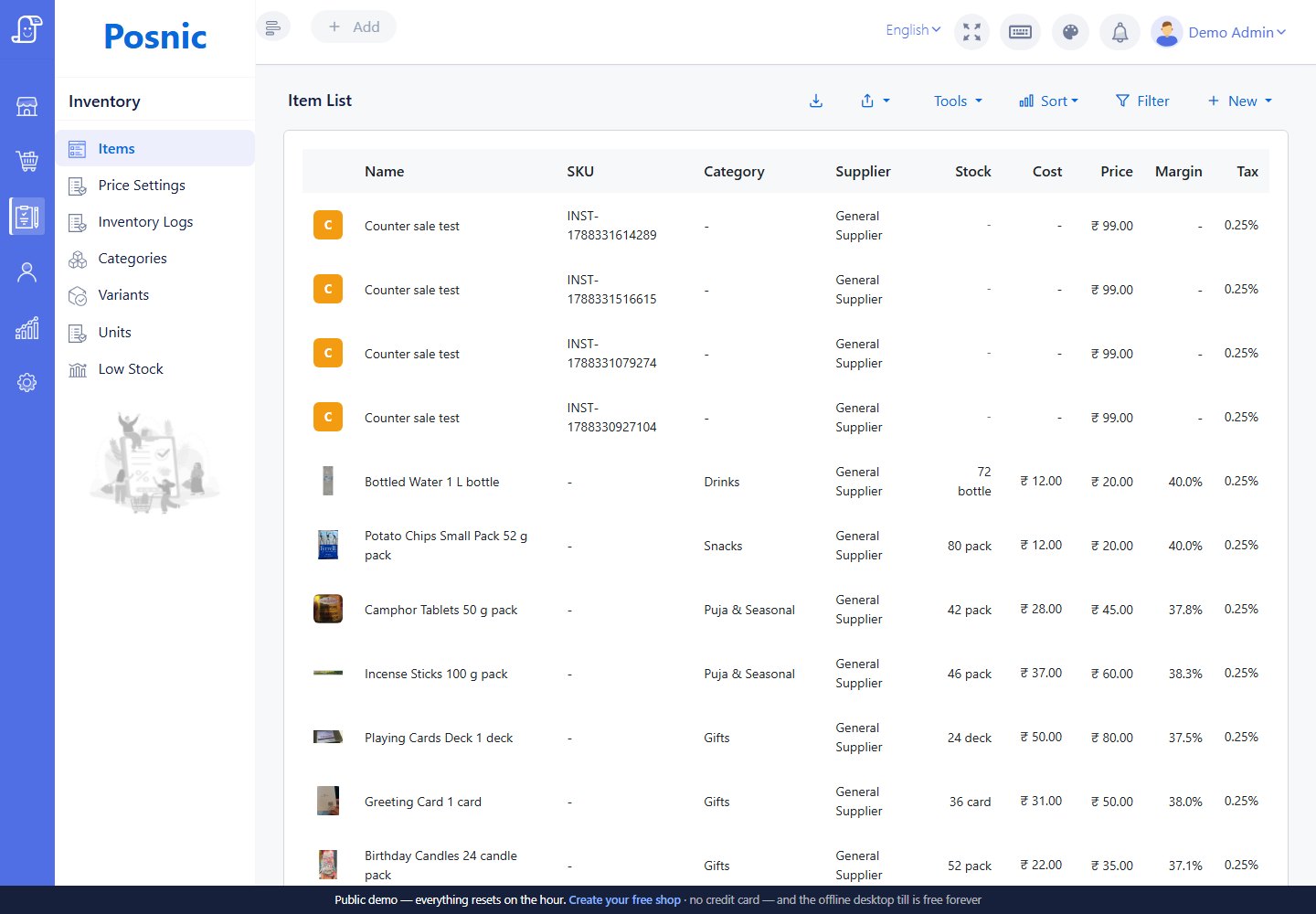 Item list used to open an item dossier for stock review