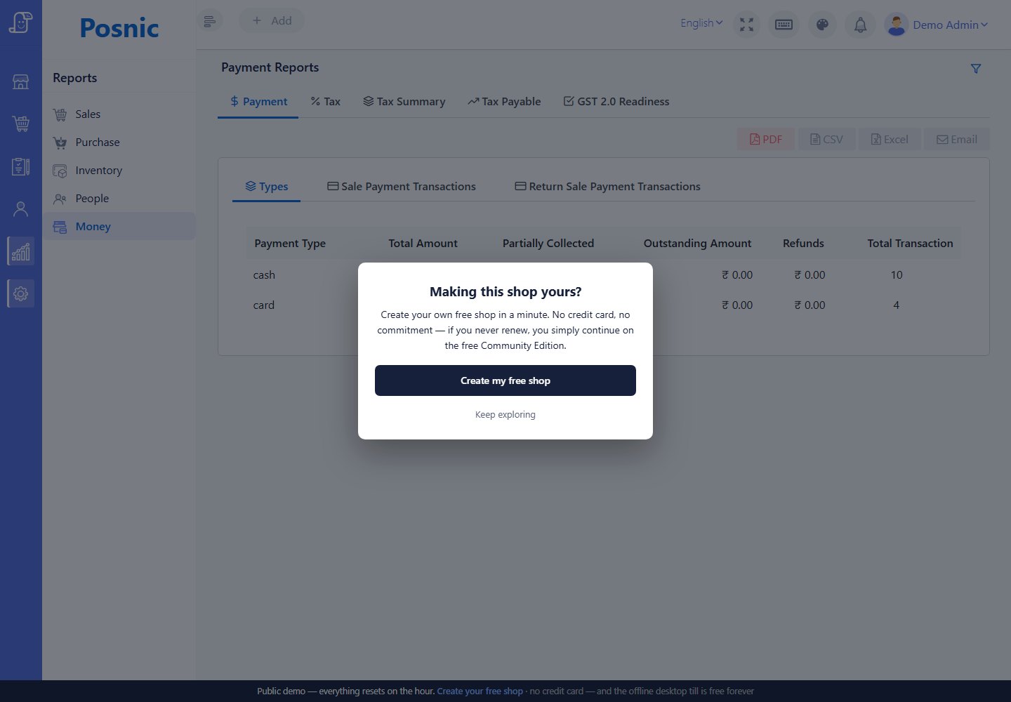 Payment report page