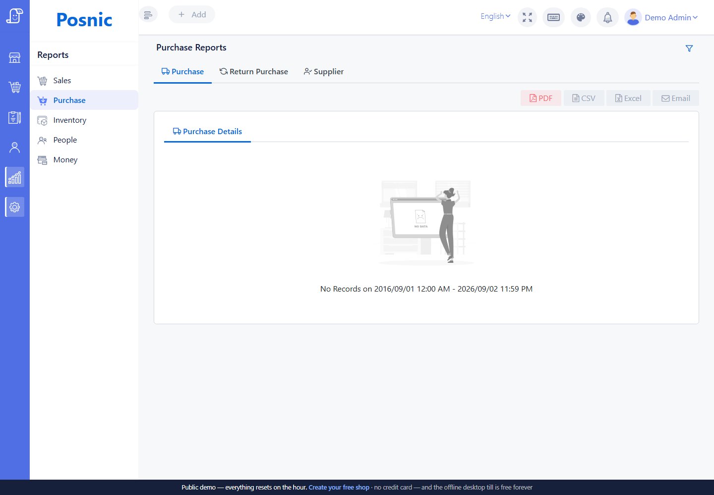 Posnic Purchase Report used for controlled period totals and supplier review