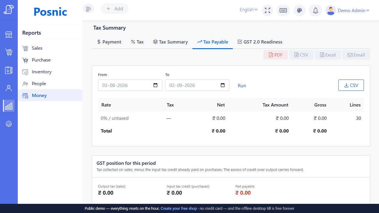 Tax Payable page with purchase register used to reconcile input tax