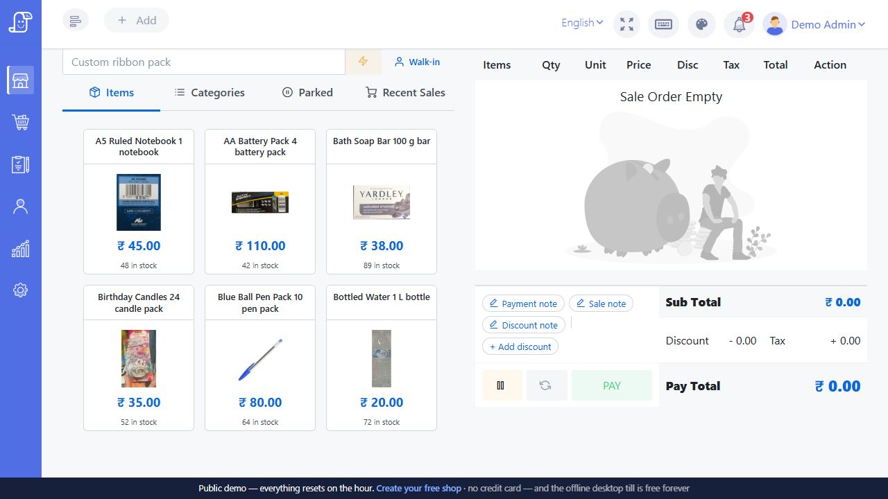 Live Posnic completed sale card with New sale Print receipt Thermal A4 SMS and WhatsApp controls