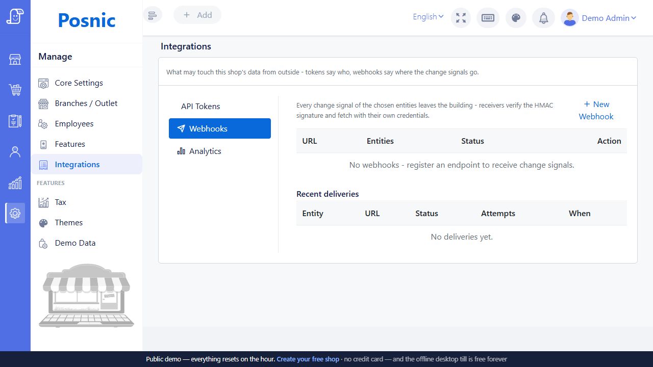 Posnic integration and webhook settings used during implementation planning